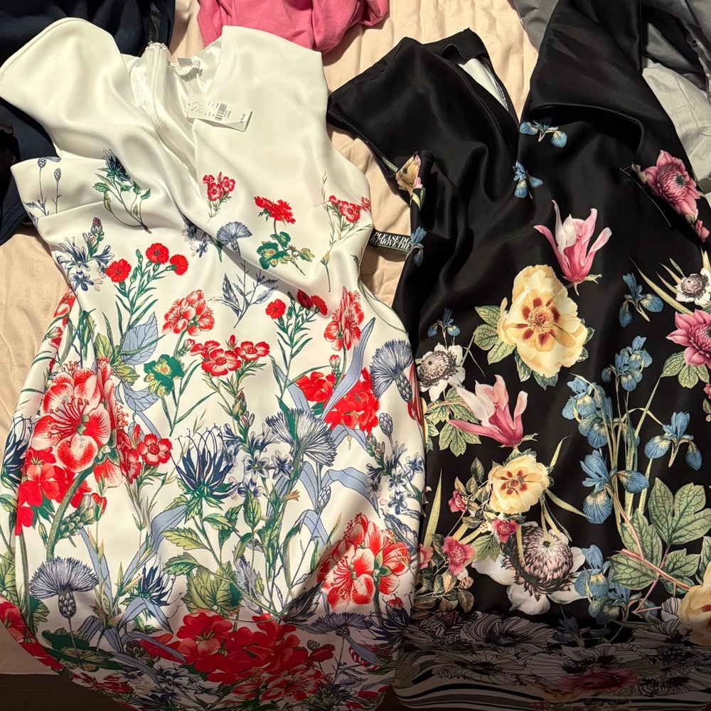 New York & Company Floral Midi Dresses - White and Black